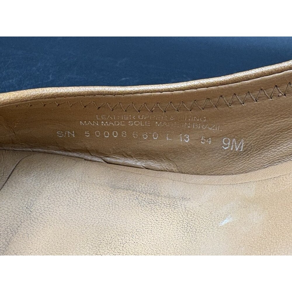 Tory Burch Sally Tan Leather Wedge Heels Gold Metal Logo Women’s Size 9M - Picture 12 of 12